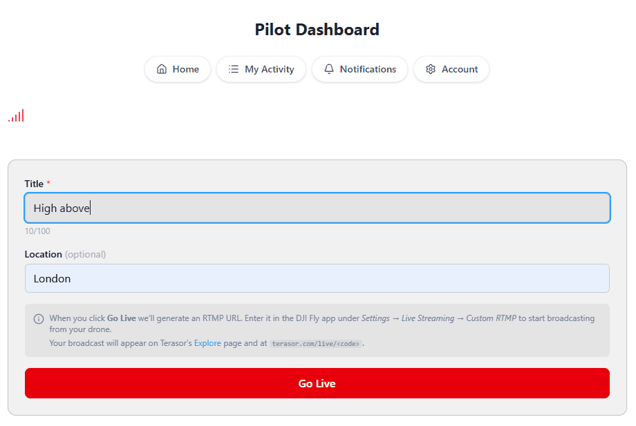 How to live stream from DJI Fly using a custom RTMP URL
