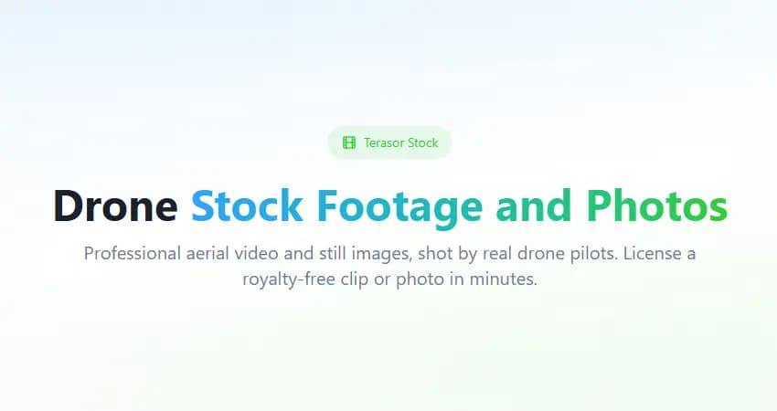 Terasor Stock banner reading Drone Stock Footage and Photos