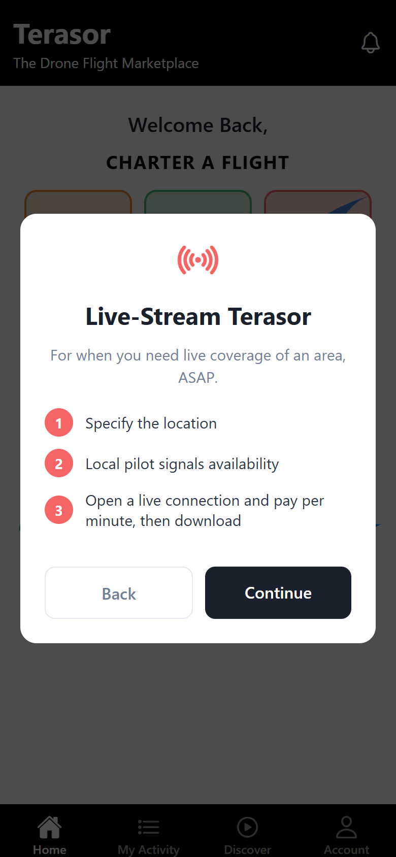 Live-Stream Terasor explainer in the Terasor app